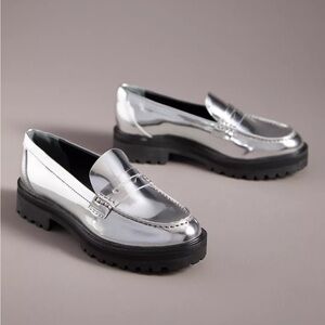 Reformation Agatha Chunky Loafers Silver Metallic Size 7